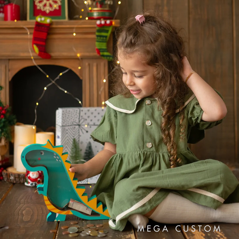 Personalized Dinosaur Piggy Bank: Nursery Decor, Kids Birthday Gift