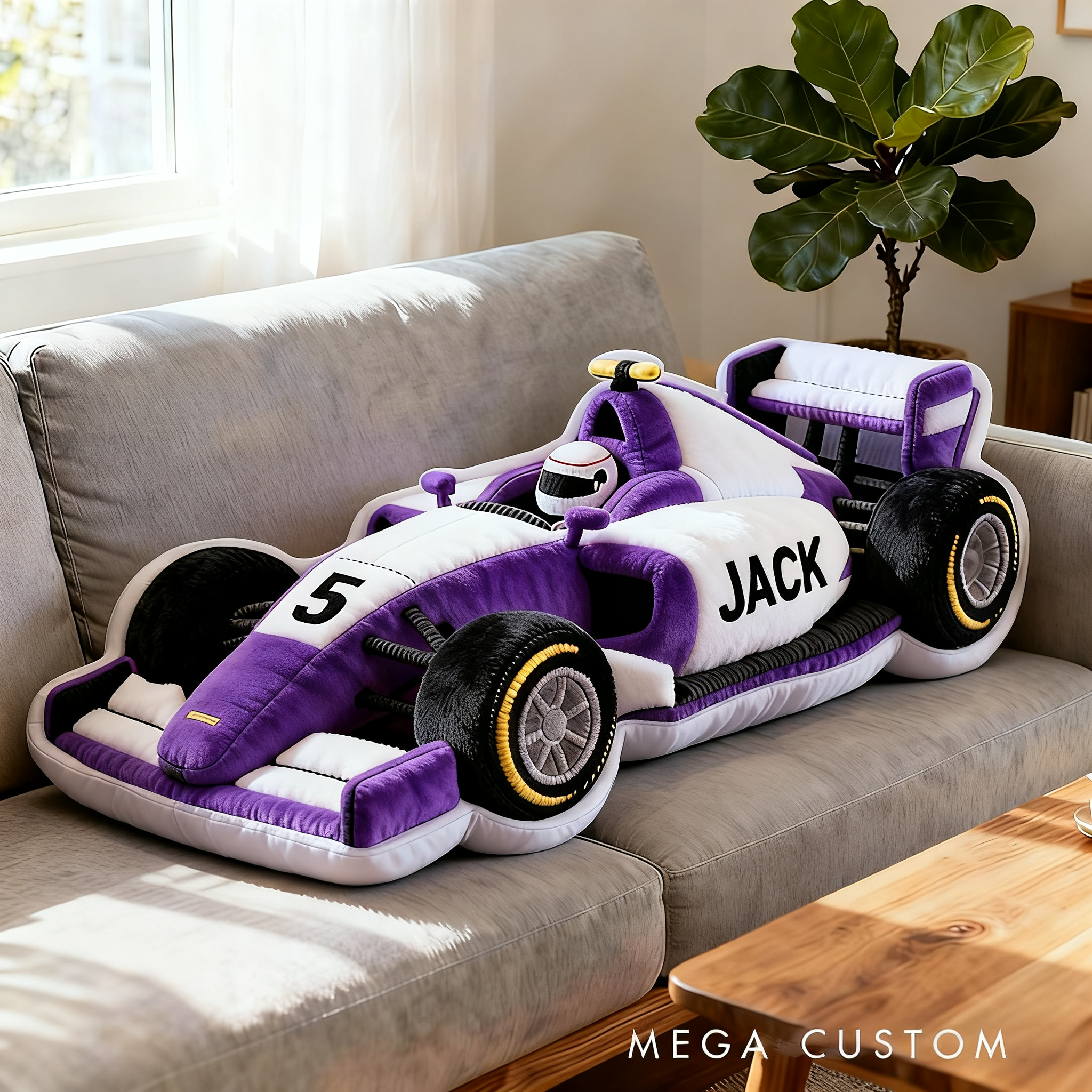 Personalized Race Car Shaped Pillow Custom Name and Number Cushion Gifts for Racing Lovers 3D Graphic Print