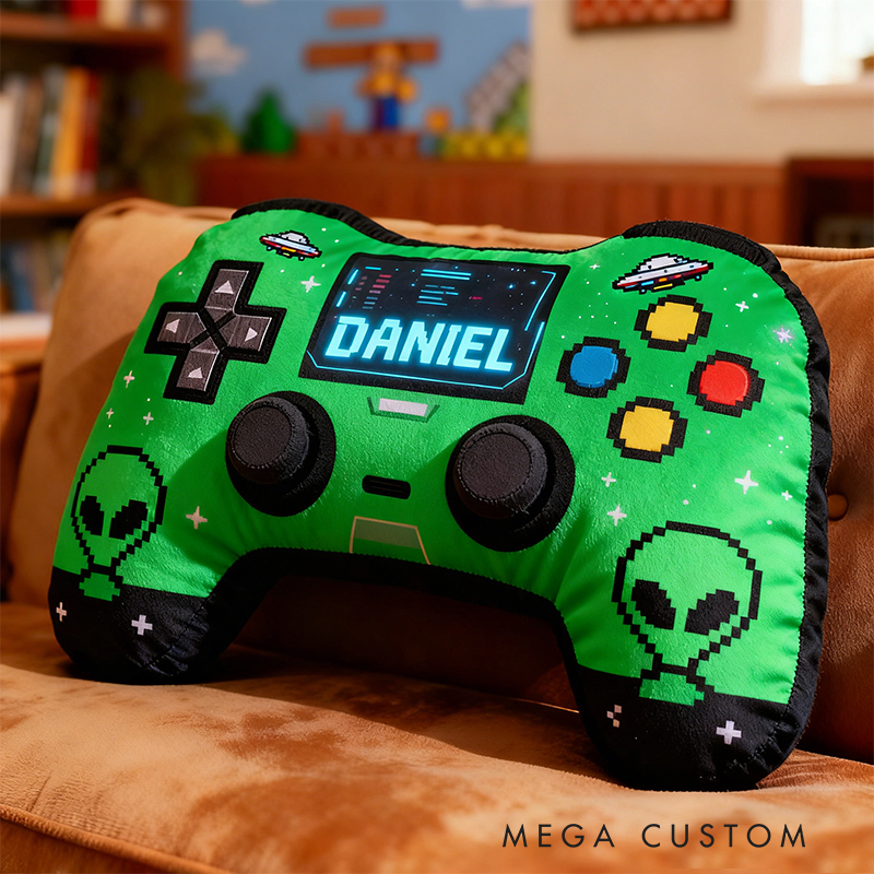 Personalized Graphic 3D Print Alien Space Game Controller Shaped Pillow for Game Lovers Plush Pillow Christmas Birthday Party Gift for Kids