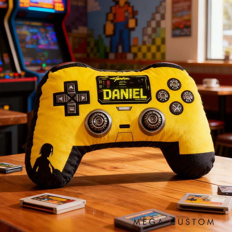 Personalized Graphic 3D Print Retro Yellow Game Controller Shaped Pillow for Game Lovers Plush Pillow Christmas Birthday Party Gift for Kids