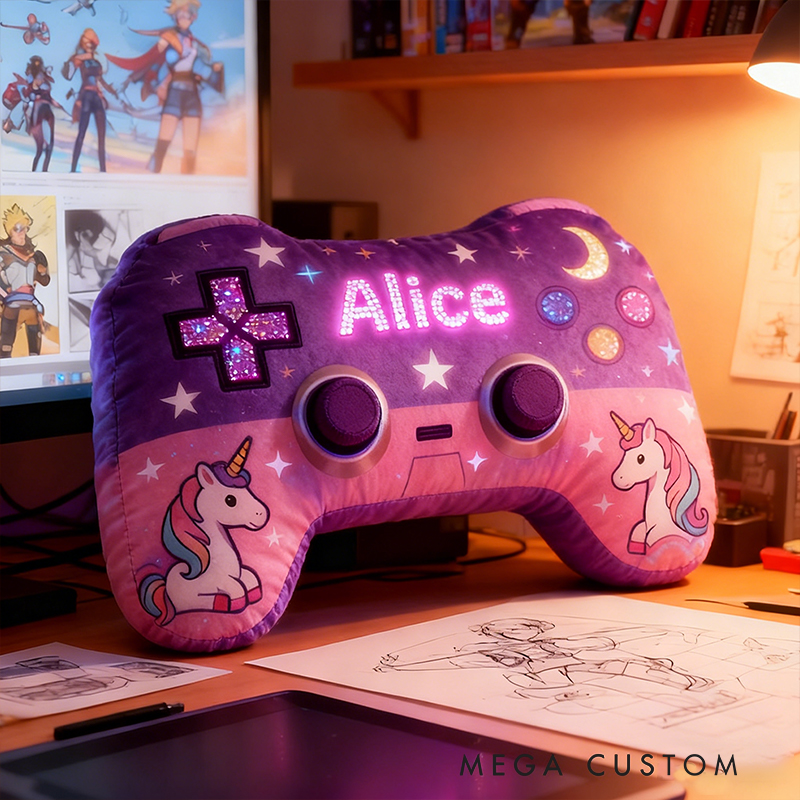 Personalized Graphic 3D Print Colorful Pony Game Controller Shaped Pillow for Game Lovers Plush Pillow Christmas Birthday Party Gift for Kids