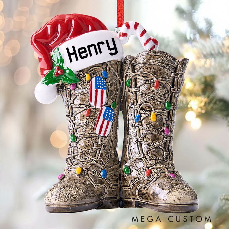 Us Veteran Christmas Ornament 3D Shape, Us Army Christmas, Veteran Gifts, Military American Soldier Boots Flag