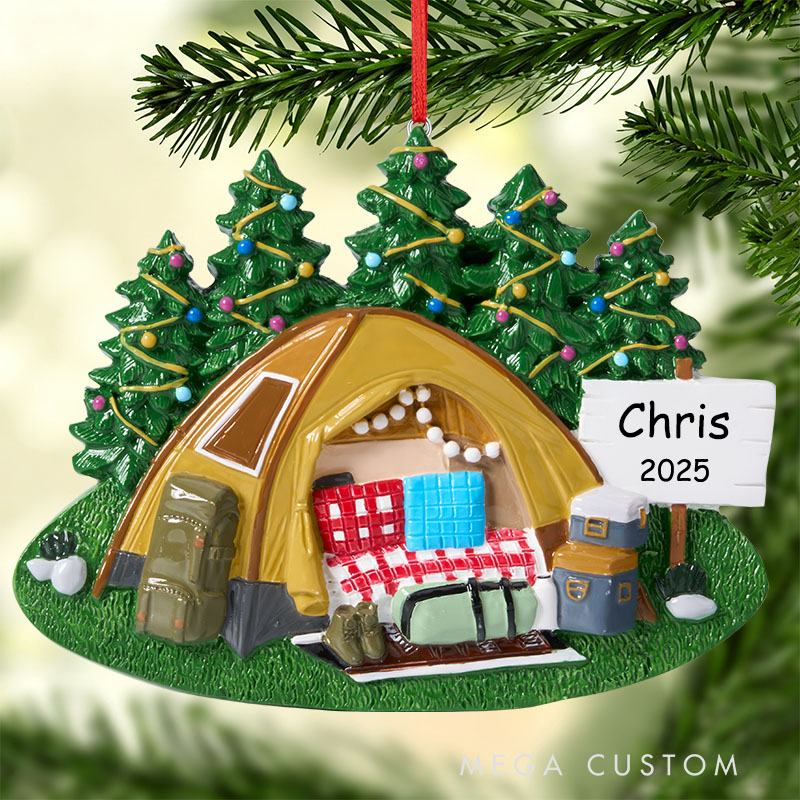 Tent Camping Personalized Ornament Family Vacation Hand Personalized Christmas Ornament