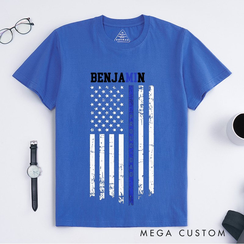 Personalized Proud Dad Thin Blue Line Design Gift for Policewoman Police Officer T-Shirt
