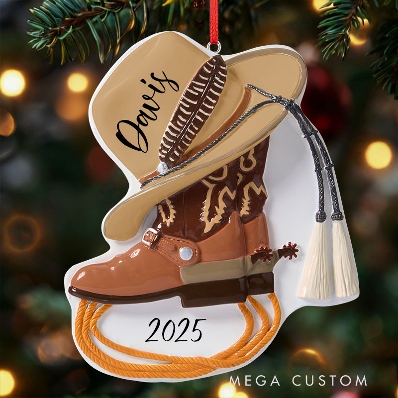 Personalized Boots and Hat Cowboy Poly Resin Car Ornament