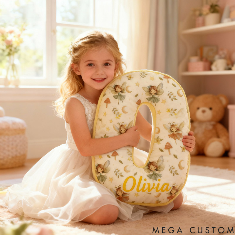 Personalized Flower Girl Yellow Flower Fairy 26 Letters Pillow Custom Girl friend Graphic 3D Printed Alphabet Initials Cushion Birthday Gift for Her