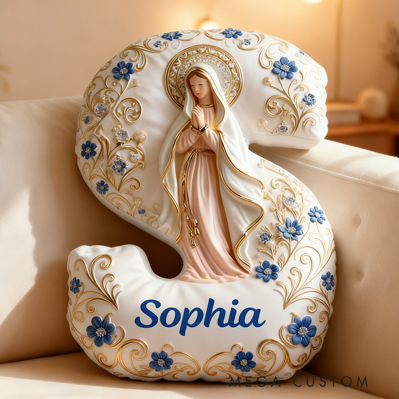 Personalized Virgin Mary Mother Mary Letter Pillow with Custom Name Religious Home Decor Catholic Gift for Women Graphic 3D Print Pillow