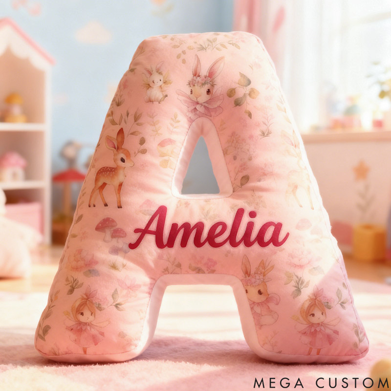 Personalized Flower Girl Floral Rabbit Fairy 26 Letters Pillow Custom Girl friend Mushroom Graphic 3D Printed Alphabet Cushion Birthday Gift for Her