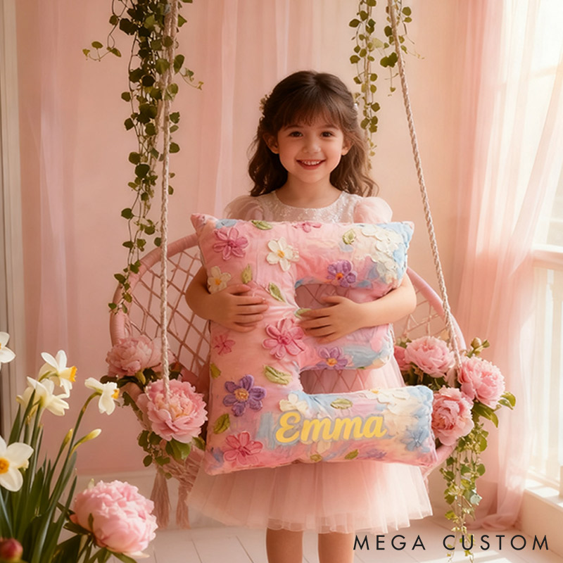 Personalized Colorful Flora Letter Pillow Initial Flower Throw Pillow Custom Holiday Home Decor Letter Pillow for Flower Girl for Girl friend