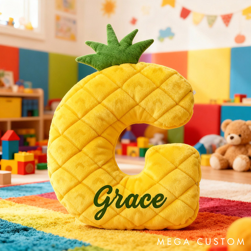 Personalized Pineapple Fruit Design Letter Pillow Initial Throw Pillow Custom Holiday Home Decor Letter Pillow for Flower Girl for Page Boy