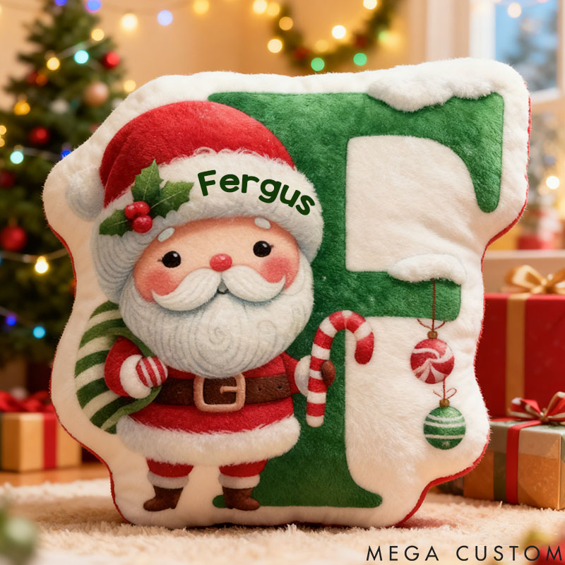 Personalized Girl friend Green Christmas Santa 26 Letters Pillow Custom Christmas Candy Graphic 3D Printed Alphabet Cushion Christmas Gift for Him Her