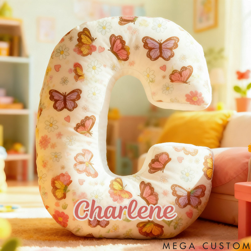 Personalized Flower Girl Butterfly Floral 26 Letters Pillow Custom Girl friend Name Graphic 3D Printed Cushion Valentines Day Christmas Gift for Her