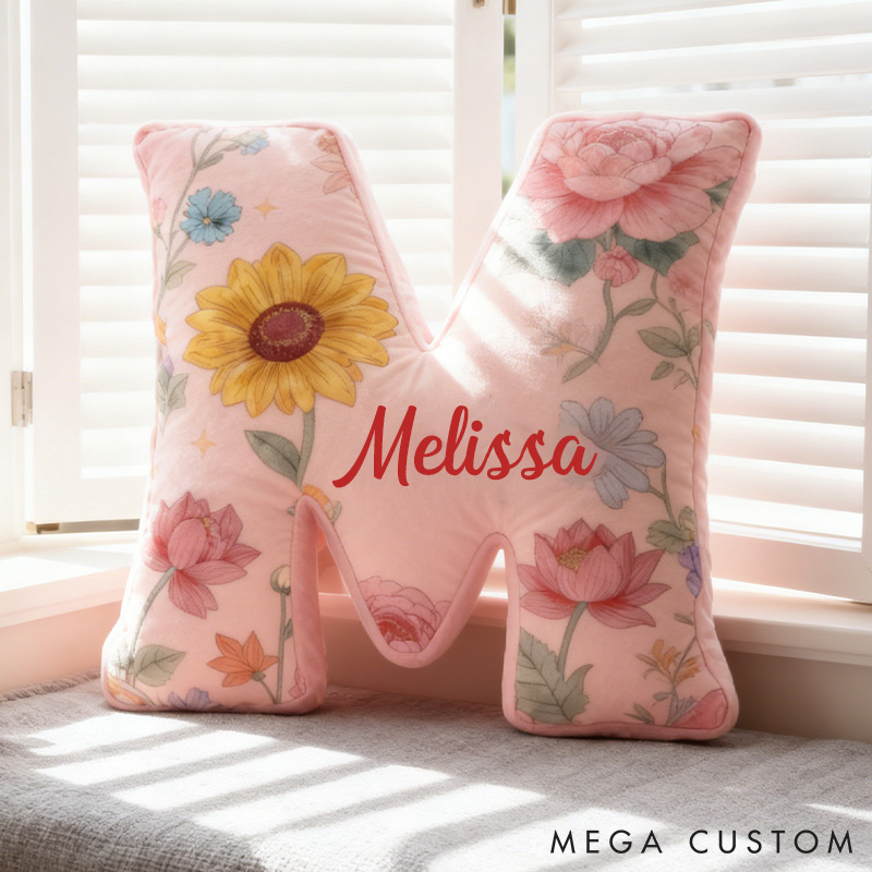Personalized Sunflower Lotus Initial Pillow Custom Floral Letter Throw Pillow for Her Christmas Home Decor Gift Pillow