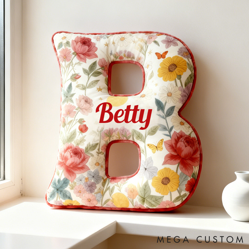 Personalized Floral Letter Pillow Custom Sunflower Rose Daisy Graphic Initial Throw Pillow Christmas Holiday Decor Pillow for Her