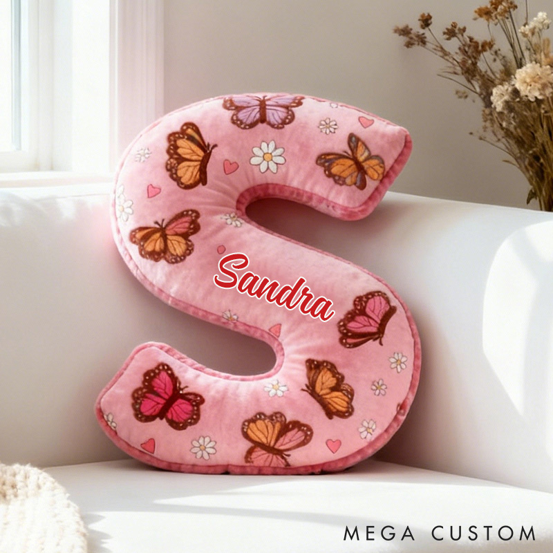 Personalized Butterfly Daisy Letter Pillow Custom Holiday Throw Pillow for Flower Girl Christmas Home Decor Gift for Her