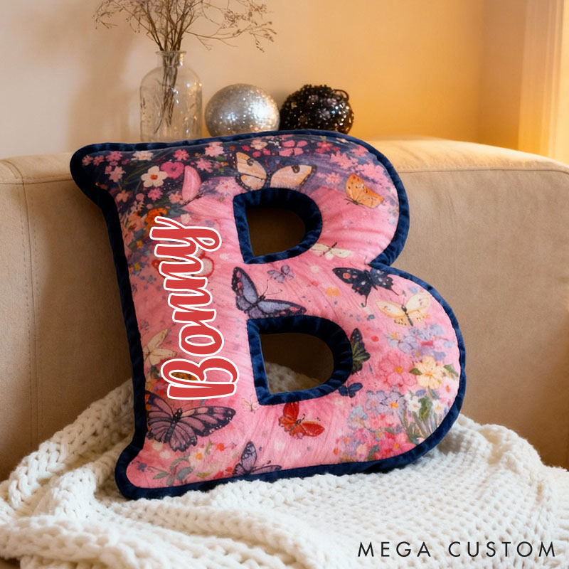 Personalized Butterfly and Floral Letter Pillow Custom Elegant Flowers Pattern Throw Pillow Christmas Butterflies Decor Pillow for Her Him