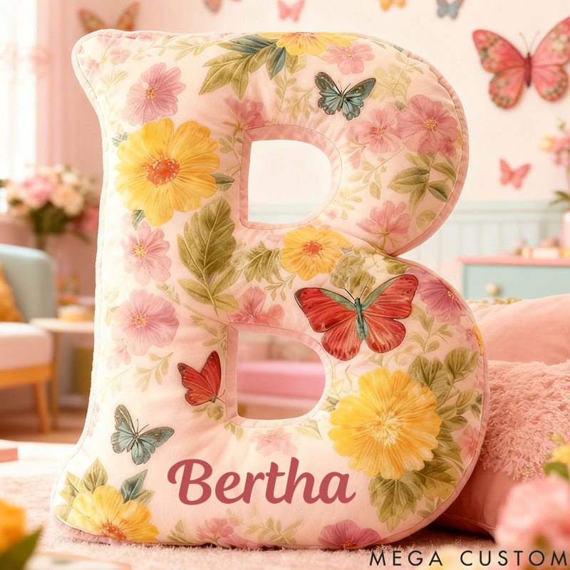 Personalized Flower Girl Oil Painting Style Butterfly Floral 26 Letters Pillow Girl friend Graphic 3D Printed Cushion Valentines Day Xmas Gift for Her