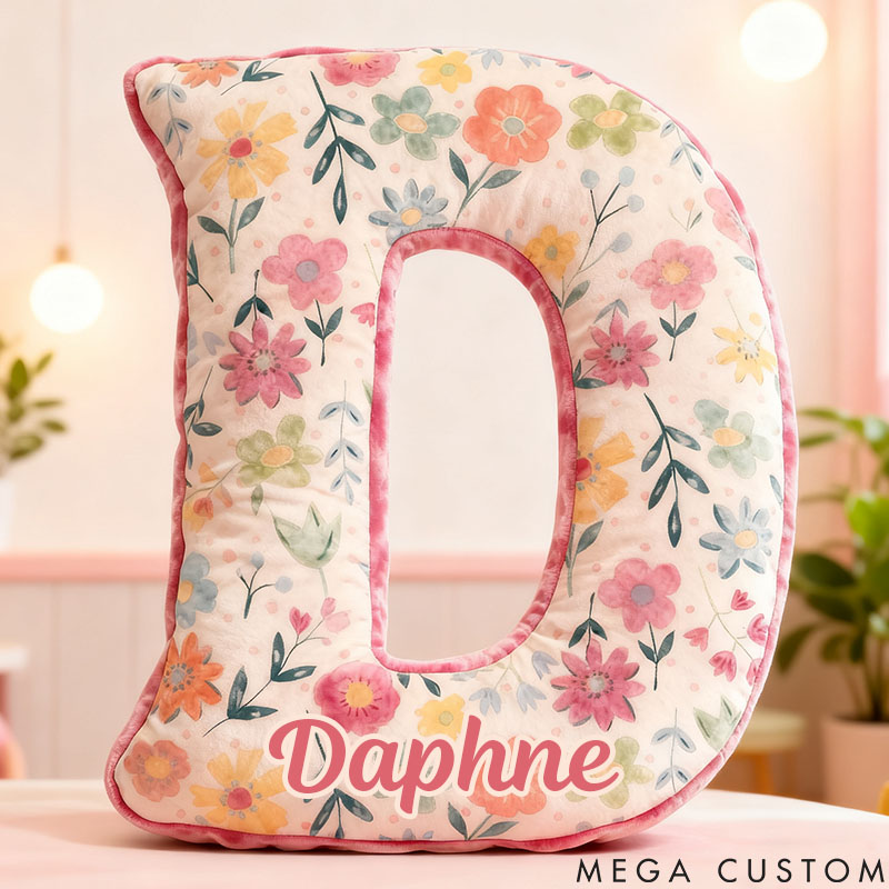 Personalized Flower Girl Pink Floral Graphic 3D Printed 26 Letters Pillow Custom Girl friend Initials Cushion Valentines Day Christmas Gift for Her