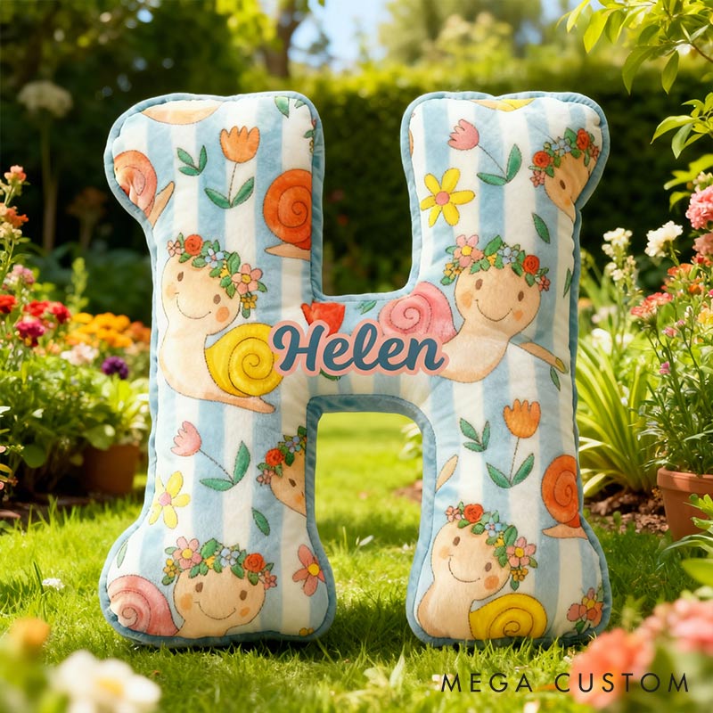 Personalized Blue Snails Flora Letter Pillow Initial Flower Throw Pillow Custom Holiday Home Decor Letter Pillow for Flower Girl for Girl friend