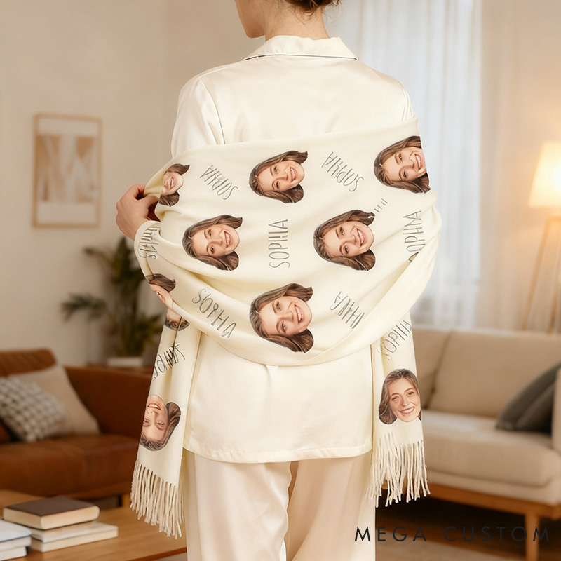 Personalized Funny Girlfriend Wife Face Photo Scarf Custom Boyfriend Husband Name Scarf with Men Women Photo Valentines Day Christmas Gift for Him Her