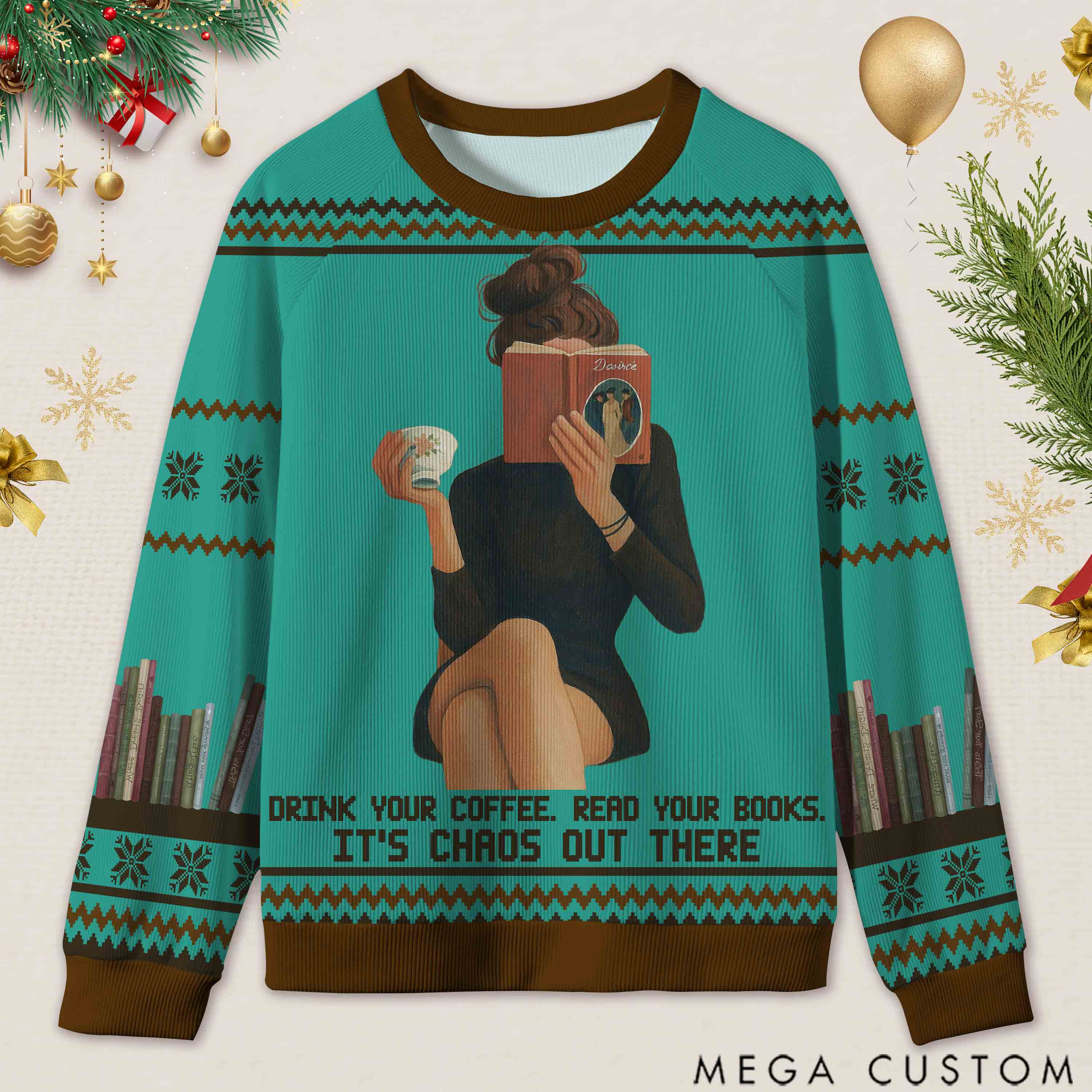 Personalized Bookish Barista Tranquil Reading Ugly Sweater Holiday Gift for Book Lovers