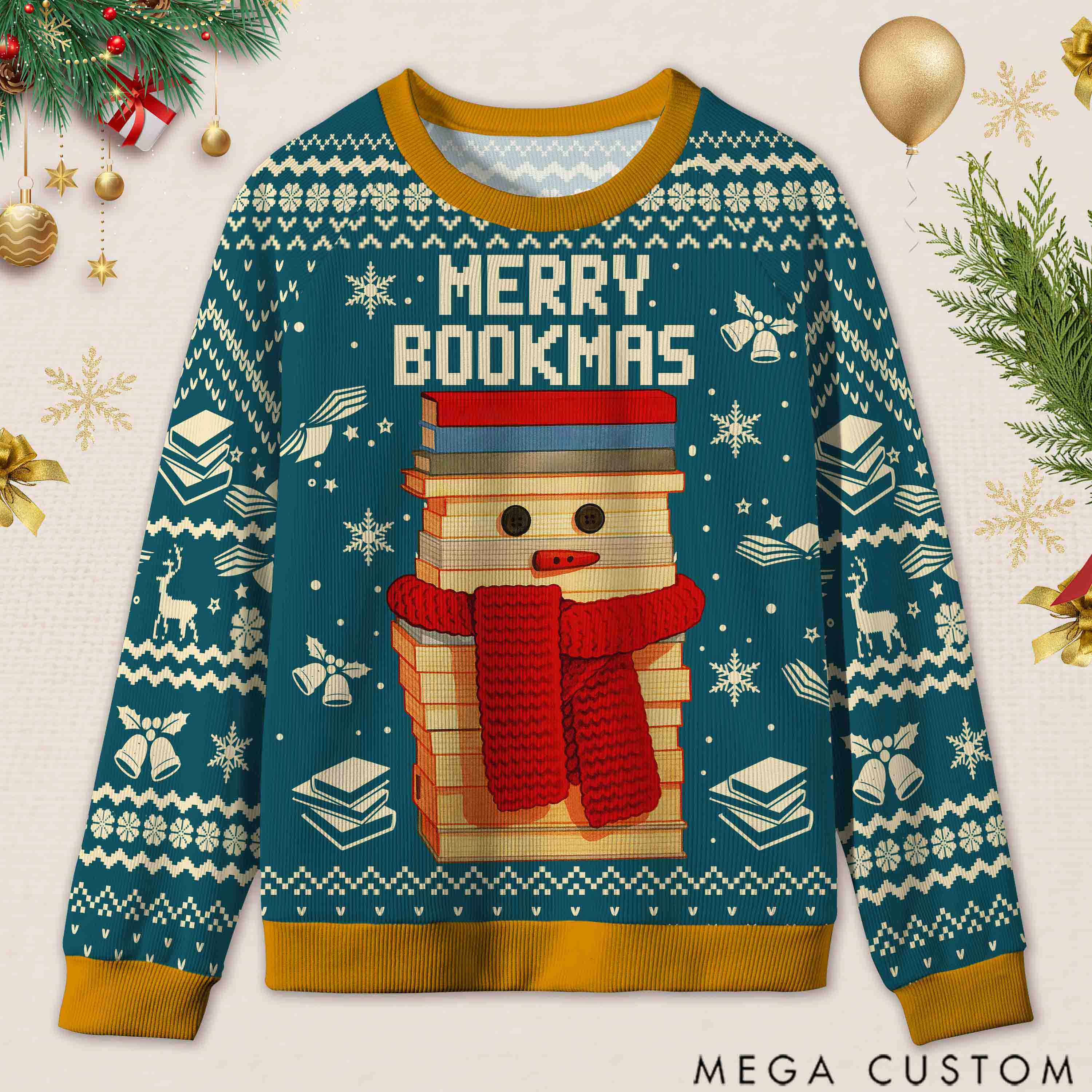 Personalized Bookish Christmas Cozy Ugly Sweater Festive Gift for Book Lovers