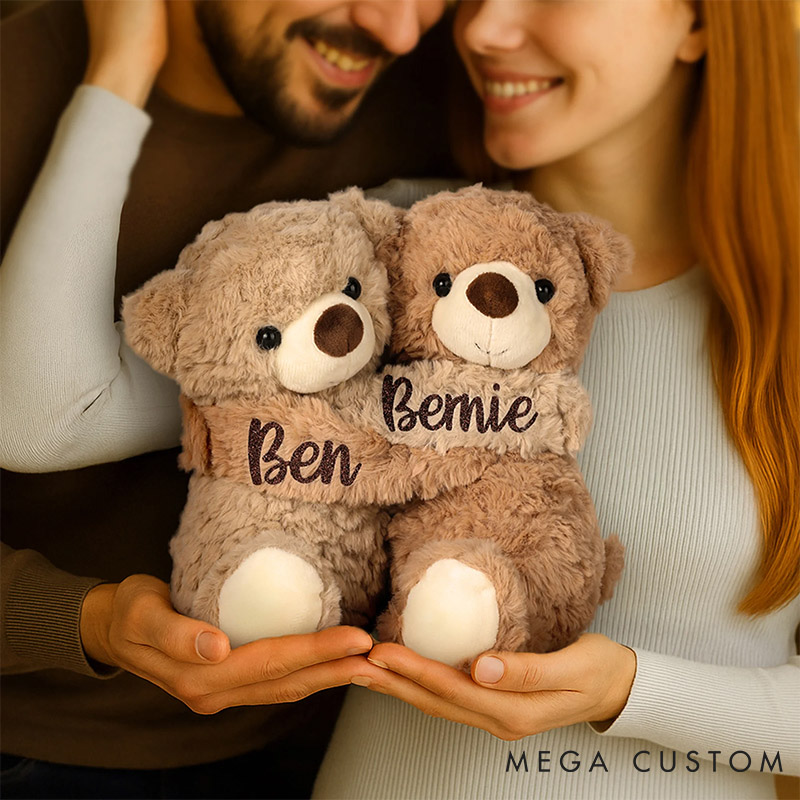 Personalized Couple Pair Hugging Doll Bear Puppy with Name Splittable Stuffed Toys Valentines Day Anniversary Gift for Couple Birthday Gift for Bestie