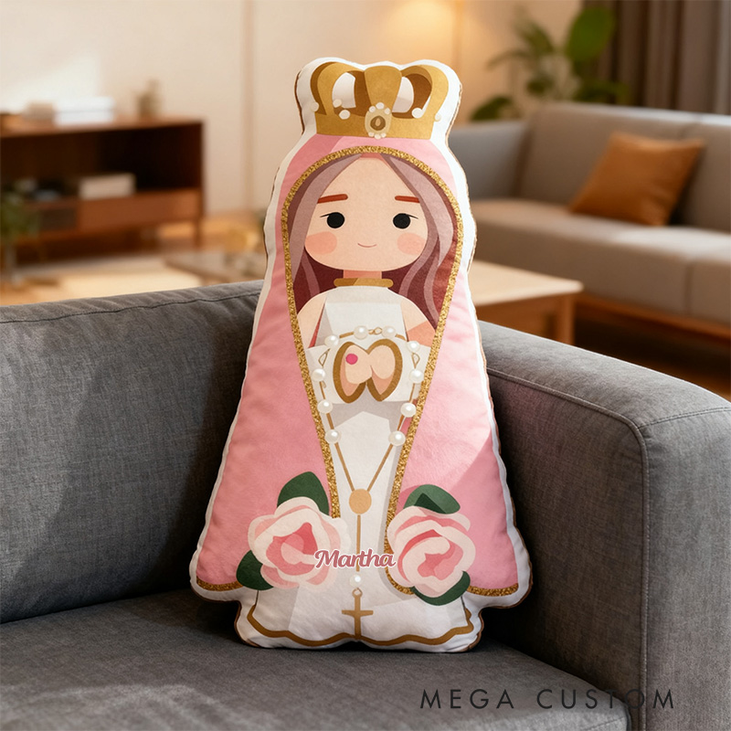 Personalized Virgin Mary Floral Pillow with Custom Name Religious Home Decor Catholic Prayer Gift for Girls Graphic 3D Print Pillow