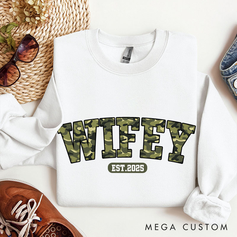 Personalized Camo Wifey Sweatshirt Custom Bold Camo Sweatshirt for Wife Valentine's Anniversary Gift for Her Couple Top Clothes