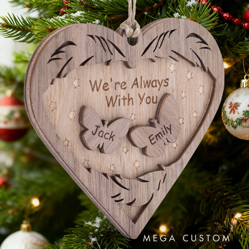 Personalized Memorial Ornament Always And Forever In Our Hearts Memorial Ornament Heart Shaped Butterfly Wood Christmas Ornament Sympathy Gift
