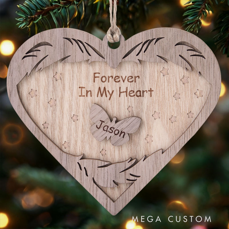 Personalized Memorial Ornament Always And Forever In Our Hearts Memorial Ornament Heart Shaped Wood Christmas Ornament Sympathy Gift