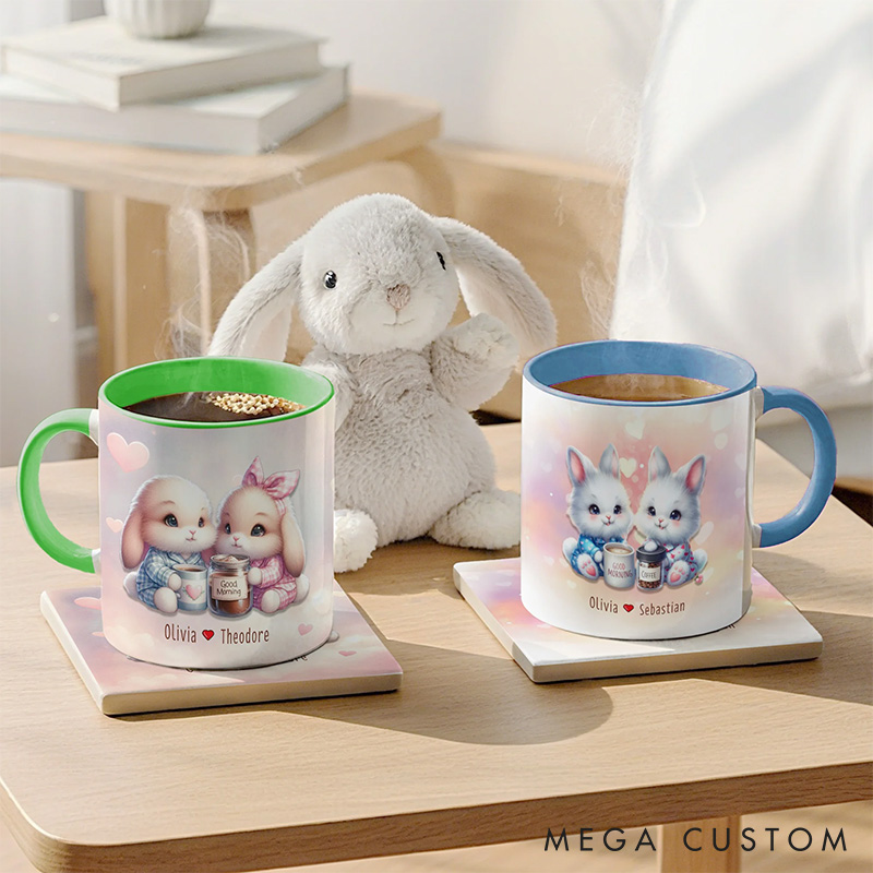 Personalized Dreamy Rabbit Couple Ceramic Mug with Names Custom Valentine's Day Anniversary Gift for Couples Couple Bunny Mug for Couple
