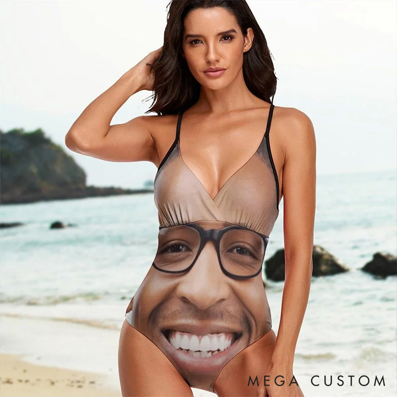 Personalized Man Face Photo One-Piece Swimsuit for Women Custom Girlfriend Wife Swimsuit Valentines Day Gift for Her Summer Vacation Beach Essential