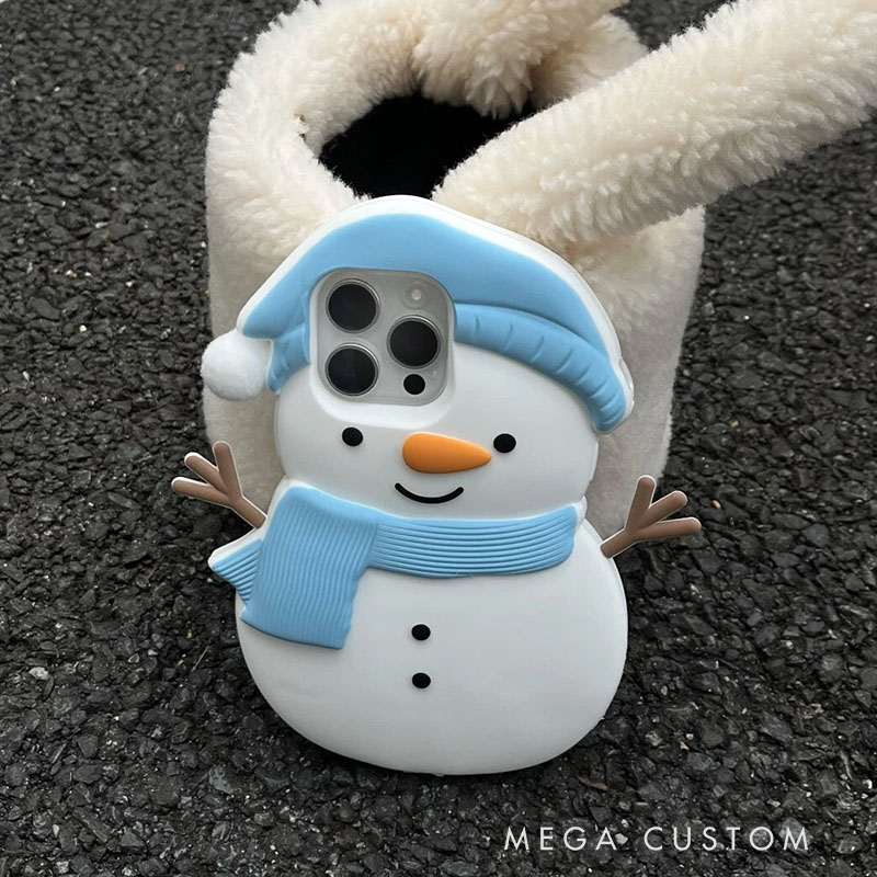 Winter Snowman Blue 3D Cute For iPhone 16 15 14 13 Pro Max Silicone Phone Case Cover