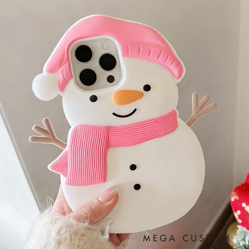 Winter Snowman Blue 3D Cute For iPhone 16 15 14 13 Pro Max Silicone Phone Case Cover