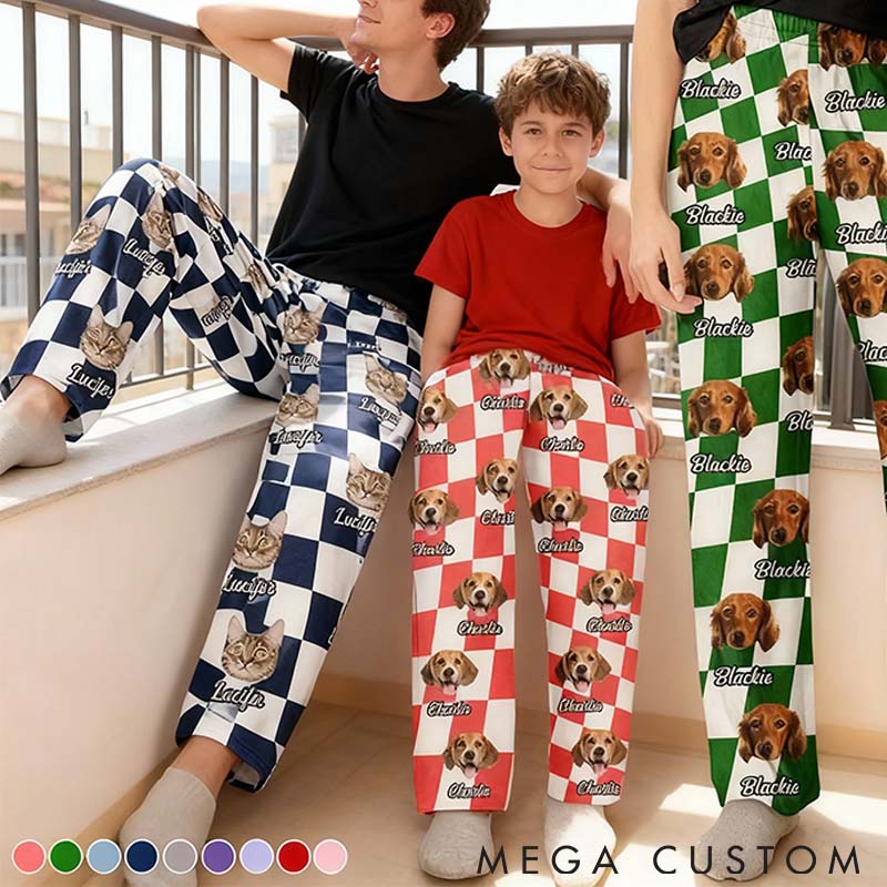 Personalized Pet Lover Custom Photo Family Pet Face Cut Pants Pajamas