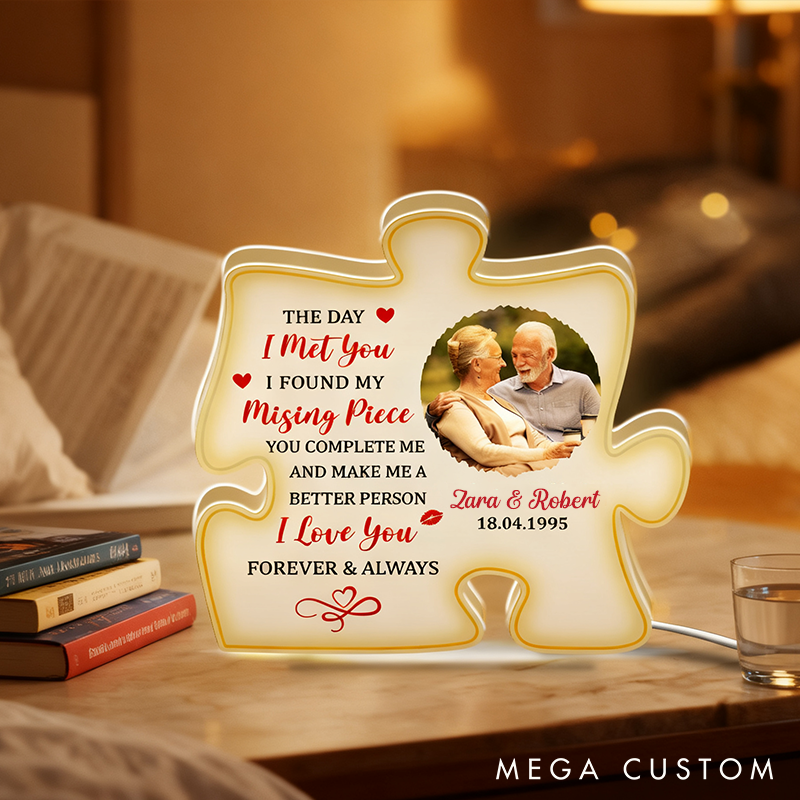 Personalized Missing Piece Light Box Couple Puzzle Light Box with Name Night Light Home Decor Couple Anniversary Gift