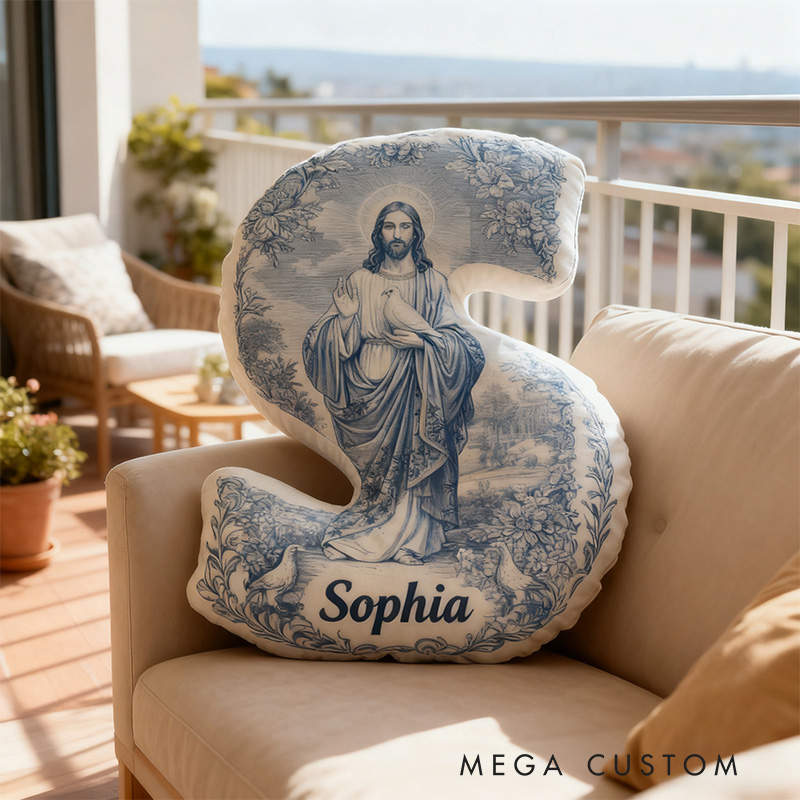 Personalized Jesus Floral Letter Pillow with Custom Name Religious Home Decor Christian Gift Faith Prayer Gift Graphic 3D Print Pillow 