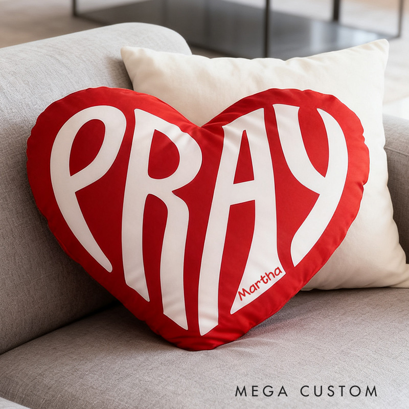 Personalized Pray Heart Pillow with Custom Name Hoom Decor Religious Christian Gift for Her Faith Gift for Family Graphic 3D Print Pillow