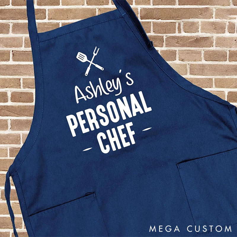 Personalized Your Name Personal Chef Grill Apron Funny Grill Apron for Couple Apron with Pocket Valentine’s Day Gift for Him Gift For Husband