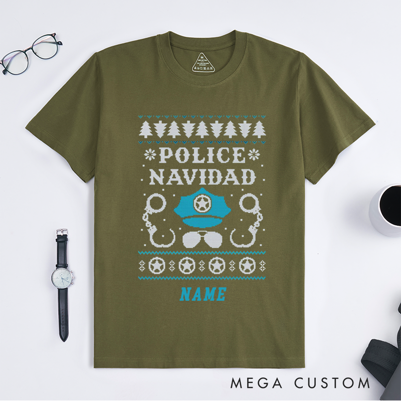 Personalized Police Navidad Ugly Sweater Design Gift for Police Officer T-Shirt