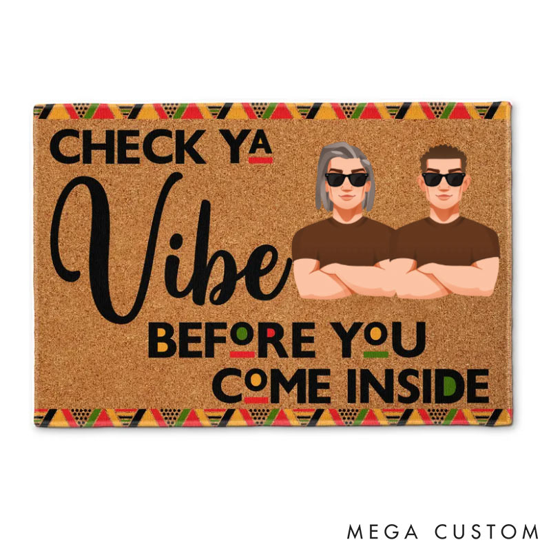 Personalized Check Ya Vibe Before You Come Inside Couple Home Doormat with Names Non-Slip Durable Front Door Decor Gift for Couple