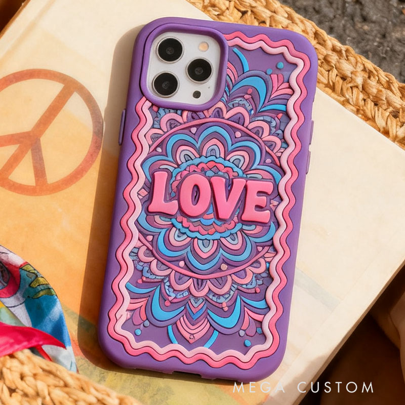Hippie 3D for iPhone 17 16 15 14 13 Pro Max Silicone Phone Case Cover Purple