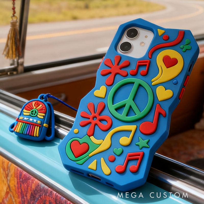 Hippie 3D for iPhone 17 16 15 14 13 Pro Max Silicone Phone Case Cover Blue