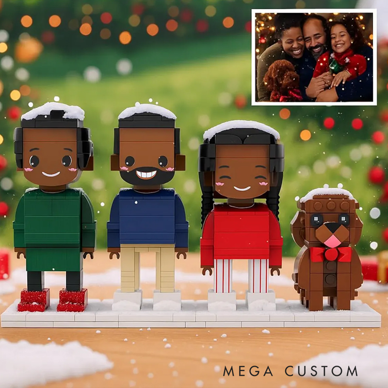 Personalized Christmas Custom Human & Dog Brick Set - Personalized Minifigure Building Blocks, Custom Photo Pet & Owner Holiday Gift