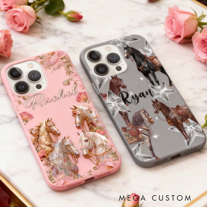 Personalized Couple Phone Case Phone Cases with French Countryside Gifts Floral Design and Custom Name for Riding Lovers Equestrian Lovers Unique Style Phone Cases
