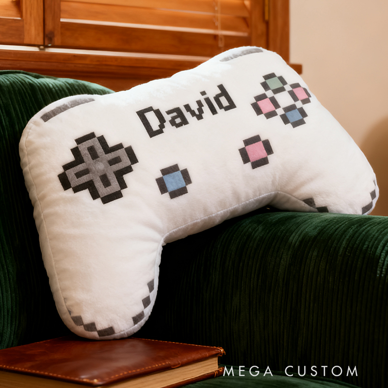 Personalized Retro White Game Controller Shaped Pillow for Game Lovers Plush Pillow Christmas Birthday Party Gift for Kids
