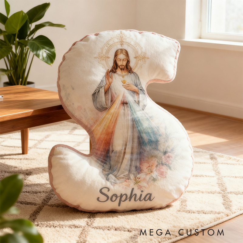 Personalized Jesus Letter Pillow with Custom Name Religious Home Decor Christian Gift Faith Prayer Gift Graphic 3D Print Pillow 