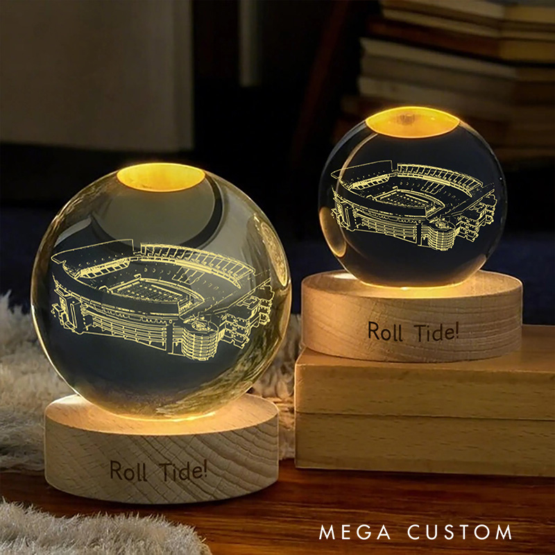 Personalized American Football Bryant-Denny Stadium 3D Spherical Crystal Lamp With Custom Text