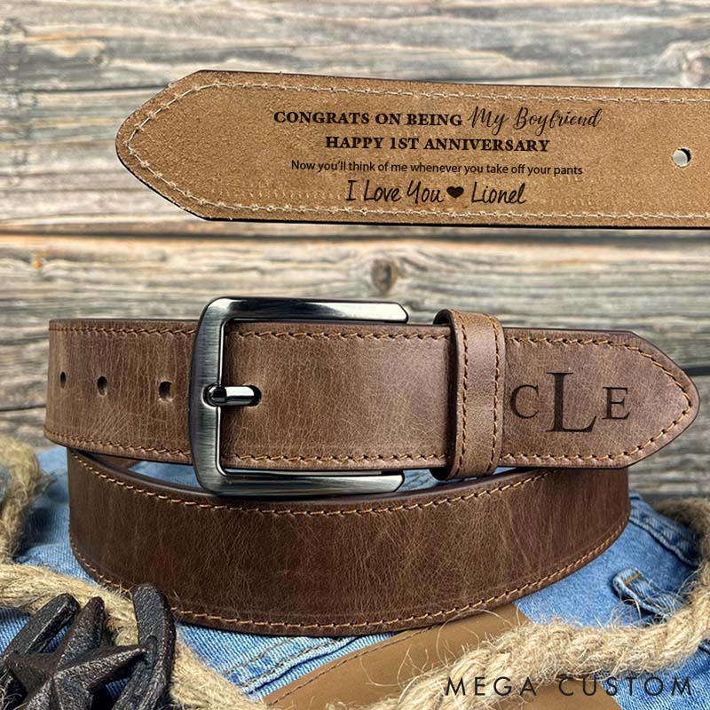Personalized Engraved Leather Belt 1st Anniversary Gift Belt for Husband Custom Valentine's Anniversary Gift for Husband Boyfriend Gift for Men